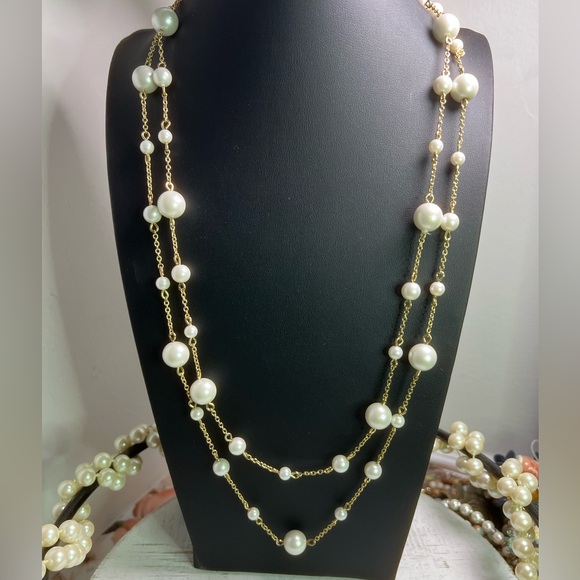 Talbots Jewelry - Talbots Faux Glass Pearl Gold Tone Necklace 40” D18